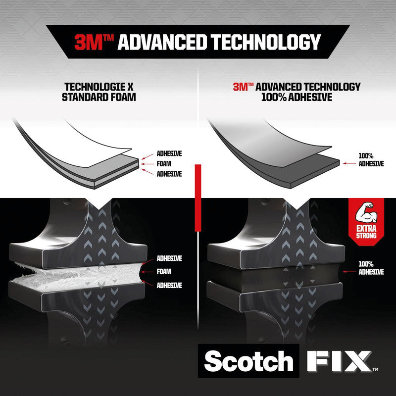 Scotch Montageband Fix, stark, für den Innenbereich, für glatte Oberflächen – 19 mm × 1,5 m, transparent, bis 1 kg/20 cm