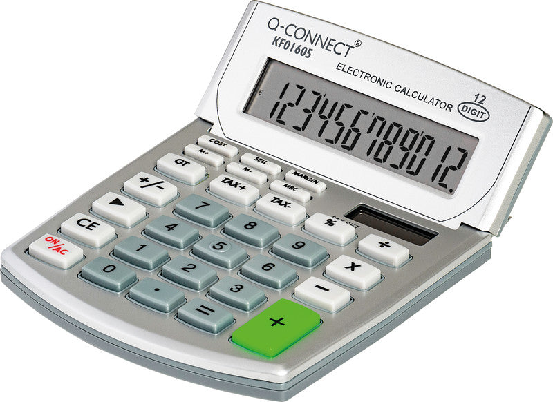 Q-CONNECT Tischrechner KF01605 – 12-stellig, LCD, Steuer/Margen, Solar
