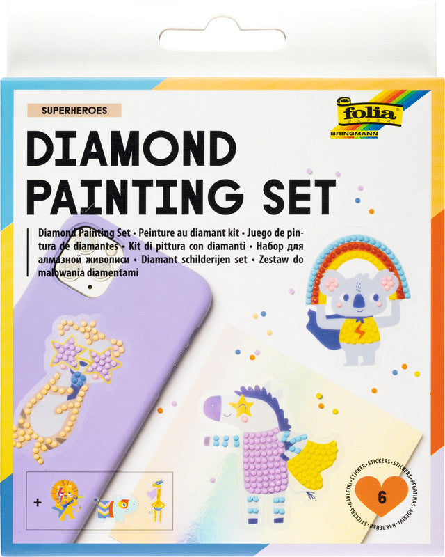 Folia Diamantbild-Set Superheroes – 6 Motiv-Sticker – 50 × 100 mm