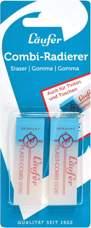 Läufer Radierer – für Kugel- und Faserschreiber – 65 × 12 × 21 mm – Kunststoff – transparent – 2er-Pack