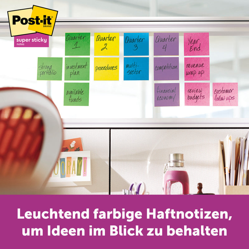 Post-it Super Sticky Haftnotizen – 76×76 mm – sortiert, 6×90 Blatt, PEFC