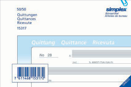 Simplex Formularblock – Quittungen, mehrsprachig, 50 Blatt, A6
