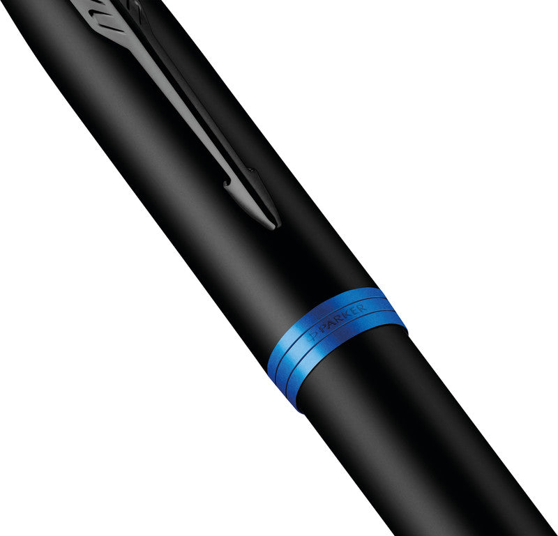 Parker IM Professionals Vibrant Rings – Mittlere Feder – für Rechts- & Linkshänder – Schwarz, Blau – Patronen