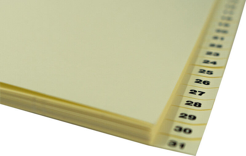 Biella Register – A4, 31-teilig, Papier, gelb, vorgedruckt, 11-fach Lochung, für A4