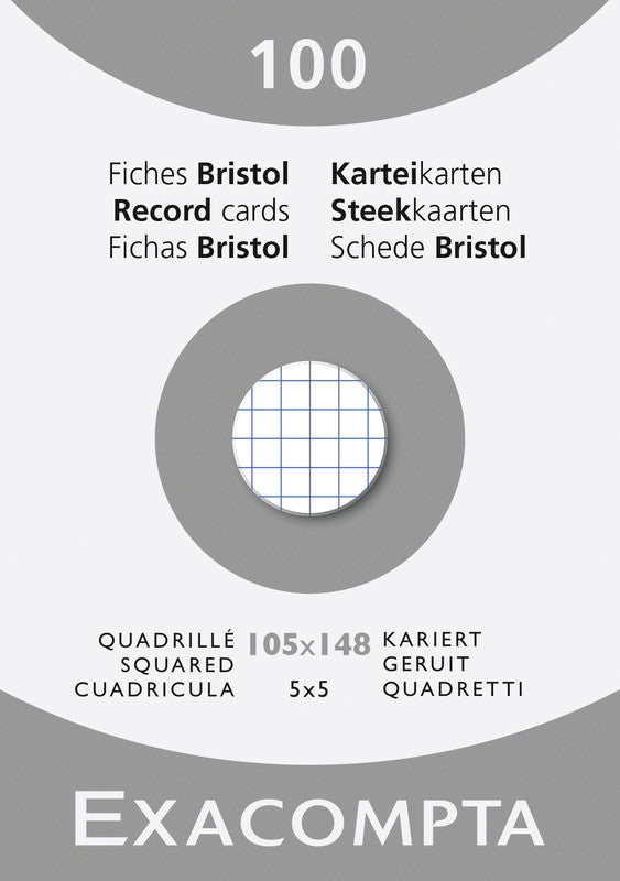 Exacompta Karteikarte A6 quer, kariert, weiss, 205 g/m², Karteikarton – 100 Stück