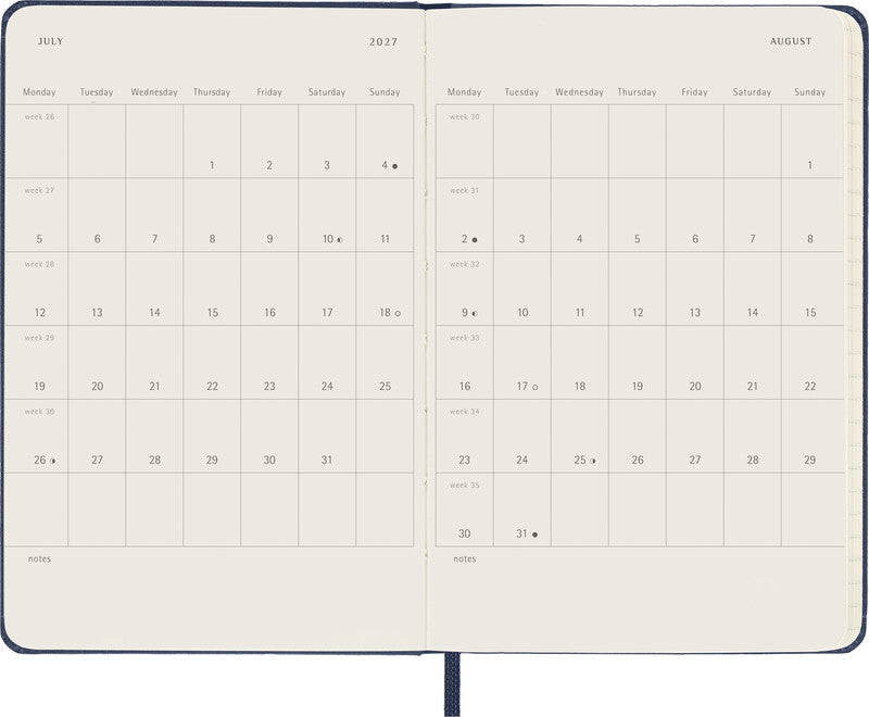 Moleskine Wochenagenda – 1 Woche/1 Seite, gebunden, 9 × 14 cm, 2027, Englisch, Saphirblau, FSC