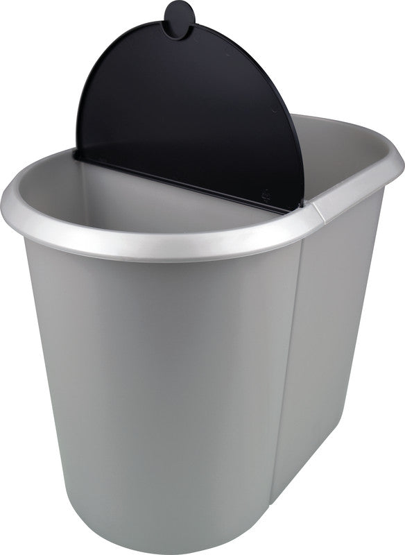 Helit Systempapierkorb – 20 + 9 l, mit Deckel – Kunststoff, schwarz – B × H × T 270 × 343 × 440 mm