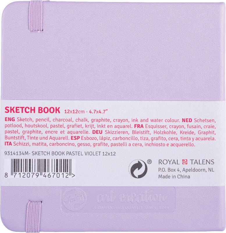Talens Skizzenbuch, 12 × 12 cm, 140 g/m², 160 Seiten, violett, mit Gummiband, säurefrei