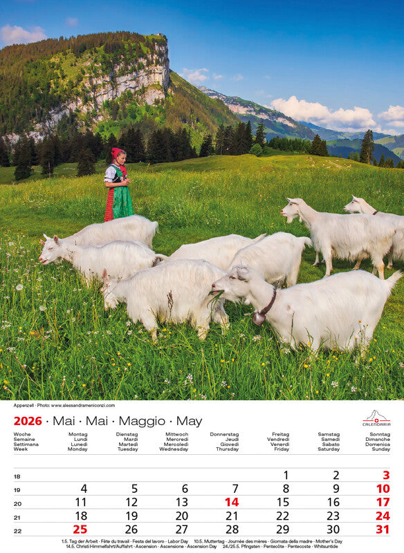 Calendaria Bildkalender Swiss Souvenir 2026 – 23 × 31,5 cm – mit Aufhänger