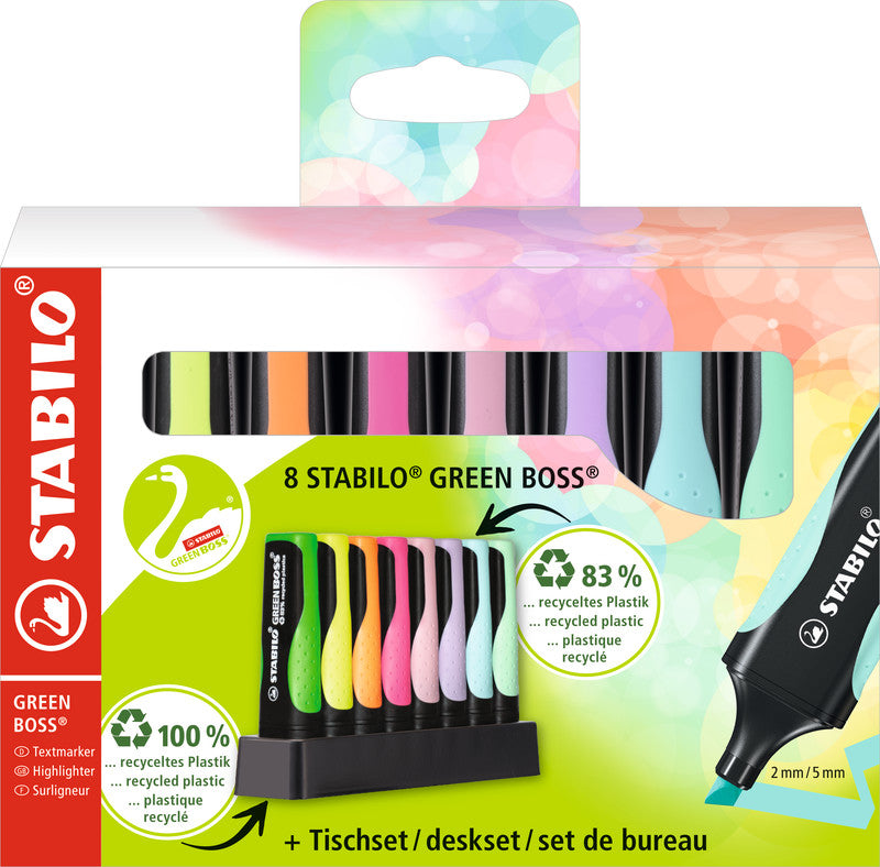 STABILO Textmarker Desktop Set 8 Farben – Keilspitze, 2–5 mm, nachfüllbar