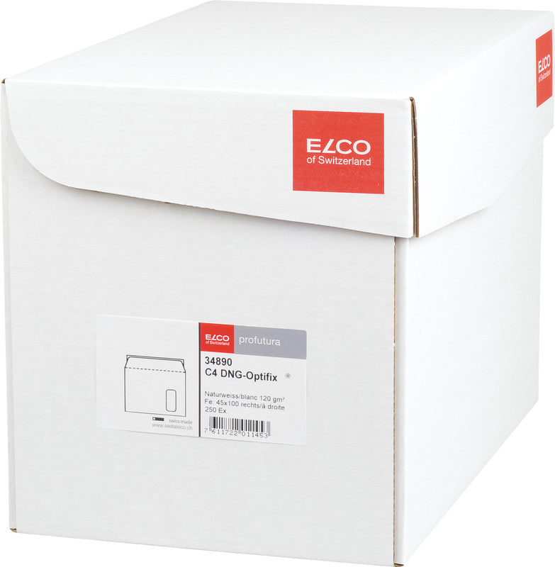 Elco Couvert C4, Fenster rechts, Haftklebung, naturweiss, 120 g/m², mit Innendruck – 250 Stk.
