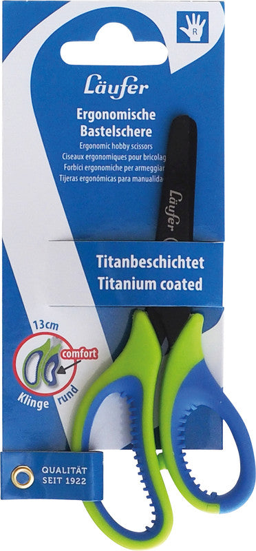 Laufer Kinderschere – titanbeschichtet, für Rechtshänder, abgerundete Spitzen, Kunststoffgriffe, grün/blau