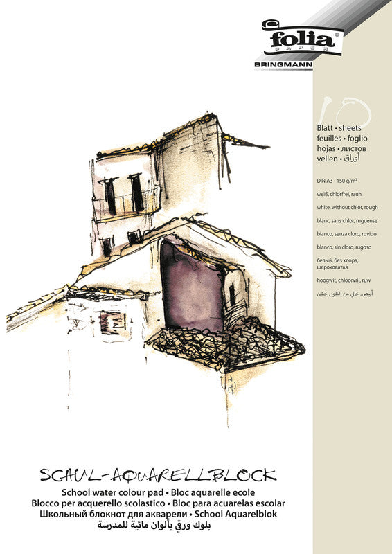 Folia Aquarellblock, Papier, 29,7 × 42 cm, Weiss, 10 Blatt