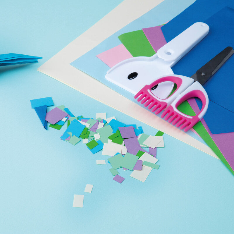 Fonzell Kinderschere – Abgerundete Spitzen, für Rechts- und Linkshänder, Softgrip, Kunststoff, Weiss/Pink