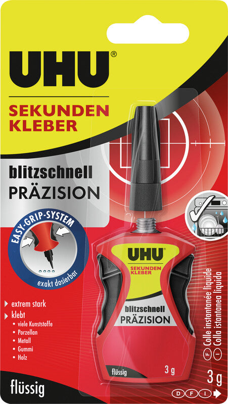 UHU Sekundenkleber – extra stark, transparent, 3 g, für Holz, Porzellan, Metall usw.