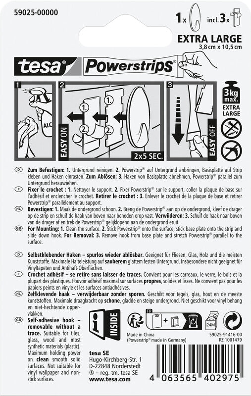 TESA Kleiderbügel – Kunststoff, weiss, 2,9 × 10,5 × 3,9 cm – 1er-Pack