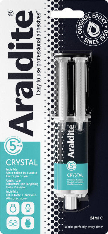 Go-Araldite Araldite Crystal 2K-Kleber – transparent, wasserfest, für Metall, Holz, Glas, 24 ml, −30 bis +65 °C