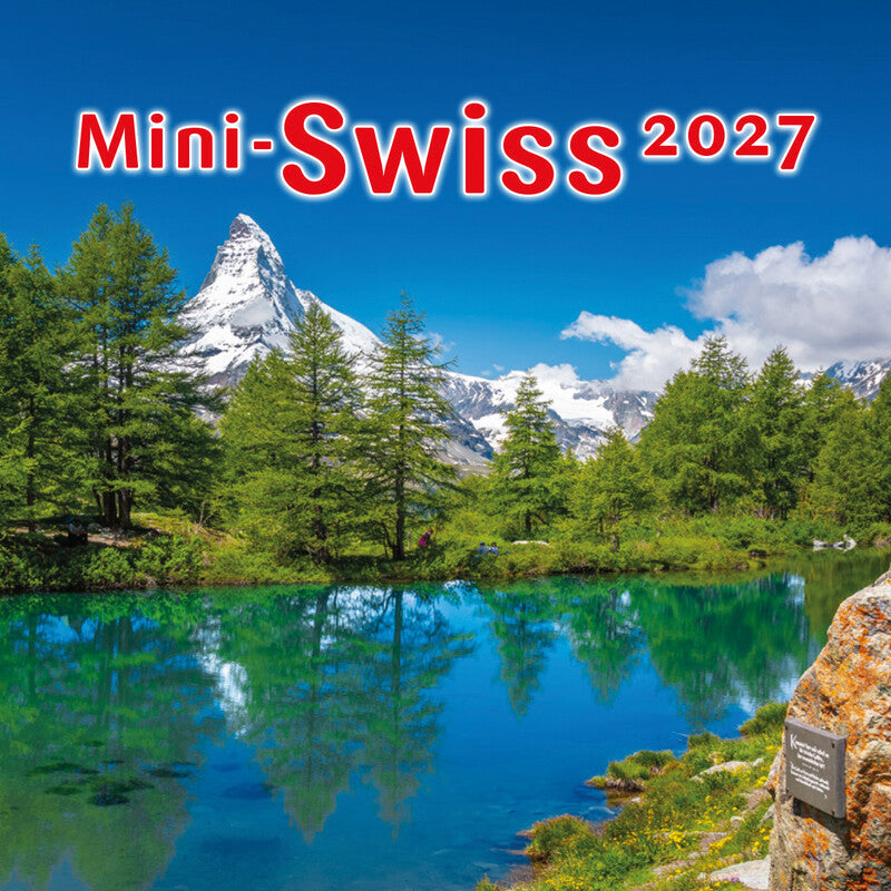 Calendaria Mini Swiss – Bildkalender Schweiz 2027 – 12,5 × 12,5 cm – Kalendarium d/f/i/e