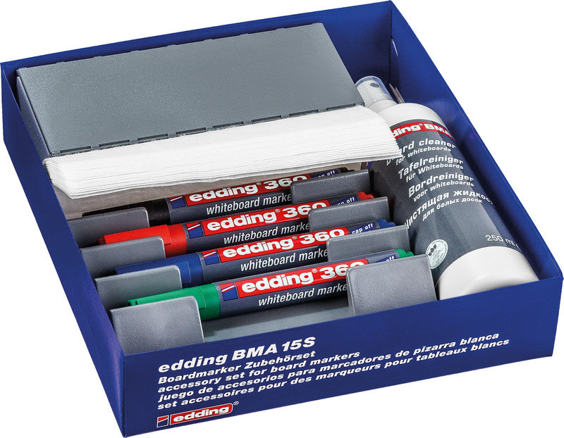 Edding Starter-Kit, inkl. Reiniger, Wischer, 4 Marker – für Whiteboards – 7-teilig