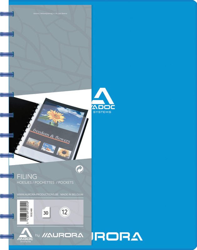 Adoc Bind-Ex Aurora Sichtbuch – 30 Sichttaschen, A4, austauschbar, genarbt, antireflex, blau, Kunststoff