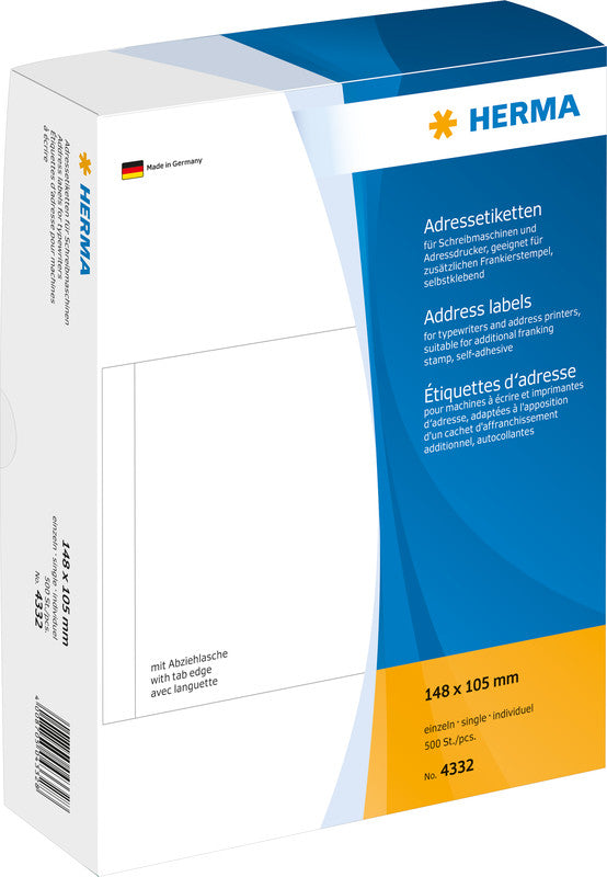 HERMA Adressetiketten, 148 mm × 105 mm, weiss, Papier, permanent, 500 Blatt
