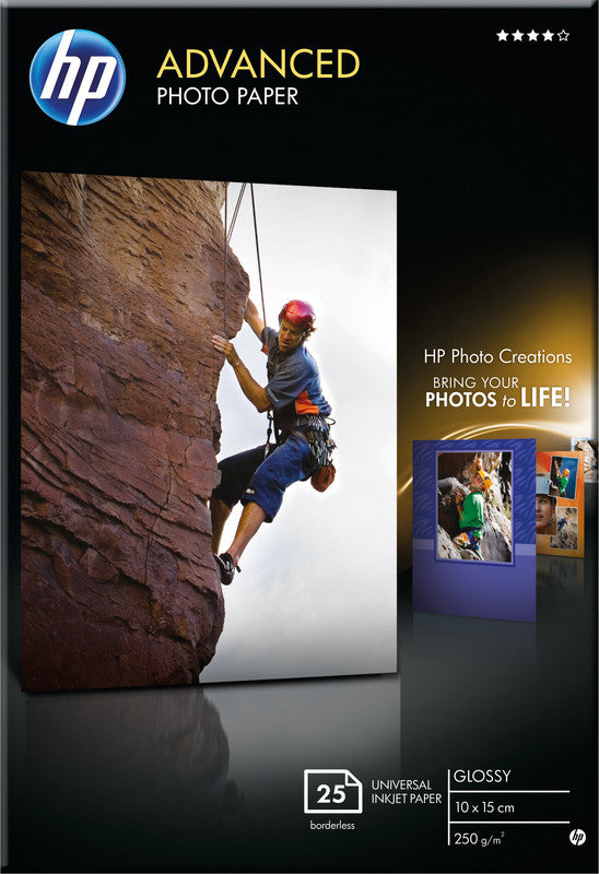 HP Fotopapier – hochglänzend, 100 × 150 mm, 250 g/m², 25 Blatt – für Inkjet-Drucker