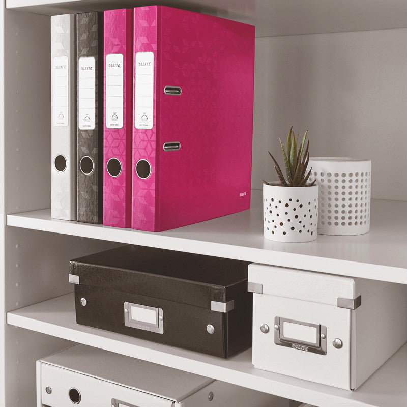 Leitz Ordner – A4 hoch – 2-Ring Hebelmechanik, Rücken 50 mm – pink, mit Niederhalter, mit Griffloch, FSC
