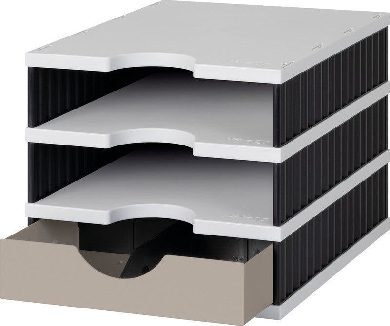 Styro Briefkorb – Kunststoff, für C4, 3 Fächer, stapelbar, mit Griffausschnitt, B 248 × H 225 × T 331 mm