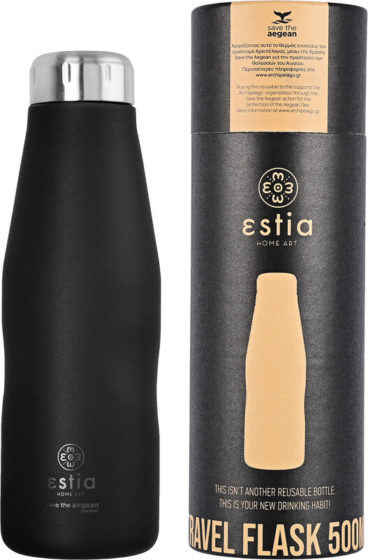 Estia Trinkflasche – 5 dl – Edelstahl, isoliert, Schraubverschluss – Midnight Black