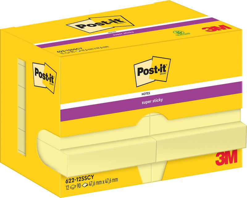 3M Post-it Haftnotizen Super Sticky – 47,6×47,6 mm – Gelb, 16×90 Blatt, PEFC