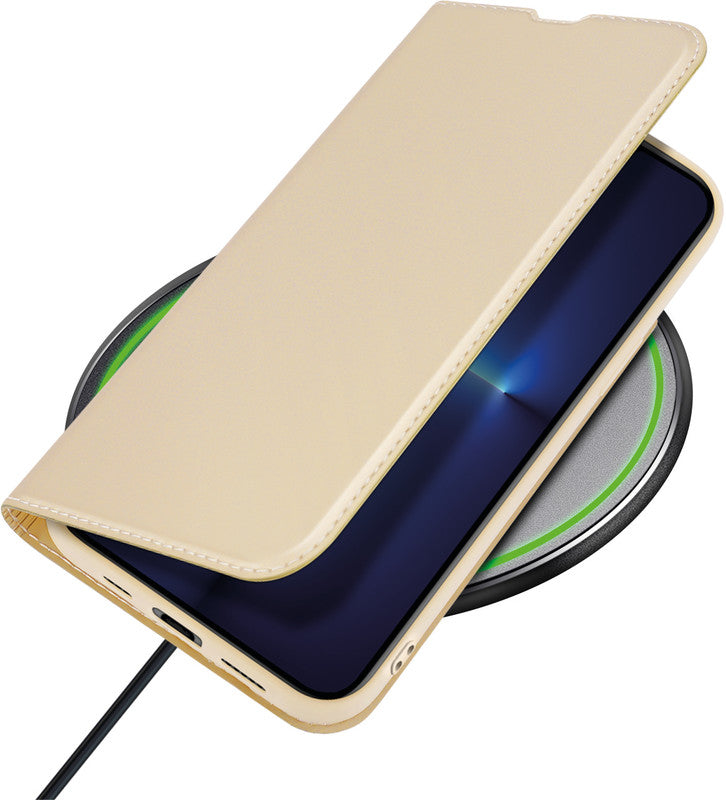Dux Ducis Booklet-Hülle – für Apple iPhone 13 Pro – gold – Kunstleder – mit Kartenfach, Magnetverschluss