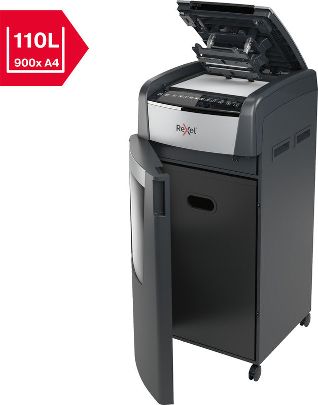 Rexel Optimum AutoFeed+ 600X – Aktenvernichter mit Autofeed 600 Blatt, DIN P-4, Partikelschnitt 4 × 36 mm, 15