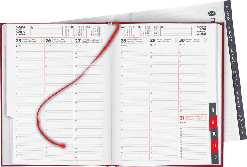 Biella Orario Agenda – 1 Woche/2 Seiten, gebunden, 17,5 × 23,5 cm, Jan–Dez, Weinrot, FSC