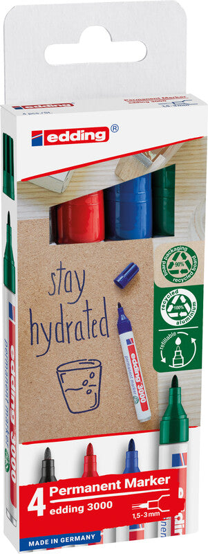 Edding Permanent Marker – rot, blau, grün, schwarz, 4er Set