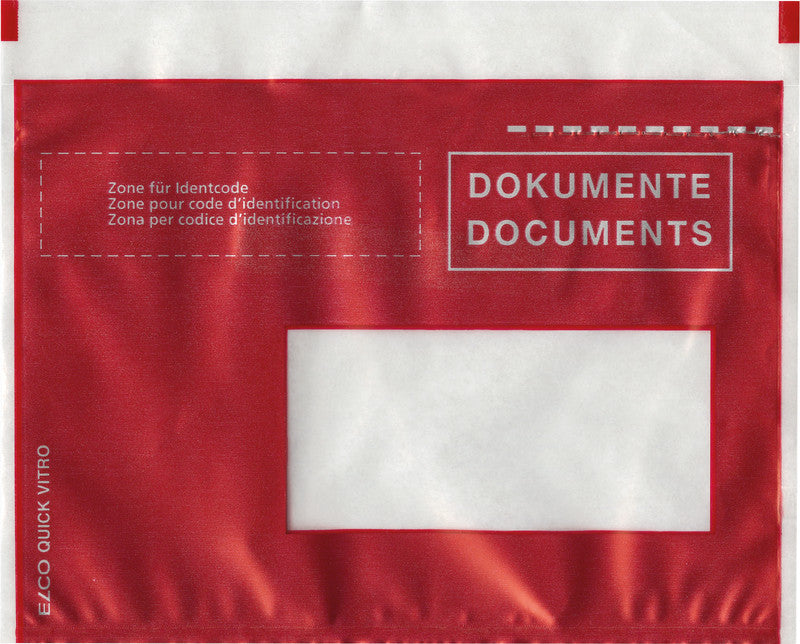 Elco Dokumententasche – C6 (162 × 114 mm), Fenster rechts, bedruckt, rot, selbstklebend – 250 Stück