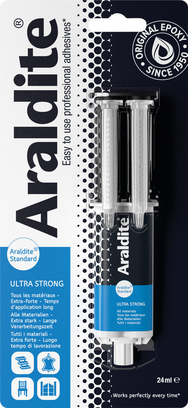 Go-Araldite Araldite 2K-Kleber – extra stark, wasserfest, für Metall, Holz, Glas, 24 ml, −30 bis +65 °C