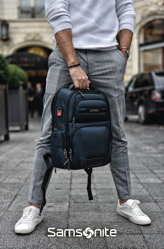 Samsonite Pro-DLX 5 3V Notebook-Rucksack – 20 l, RFID-Fach, Aufsteckfunktion, Nylon, Blau