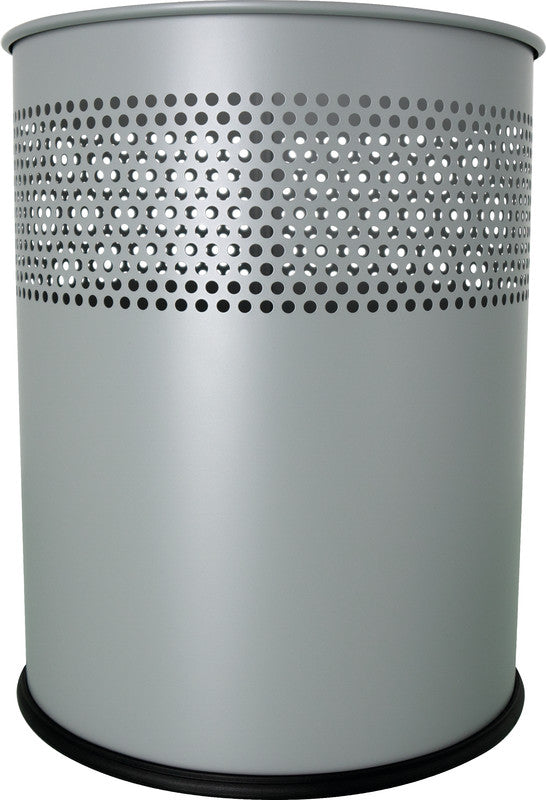 Helit Papierkorb the dot – 15 l – Stahl, grau – Ø 255 × H 321 mm