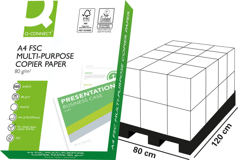 Q-Connect Universalpapier hochweiss – A4, 80 g/m², FSC – pro 500 Blatt (ab 60'000 Blatt = 1/2 Palette)