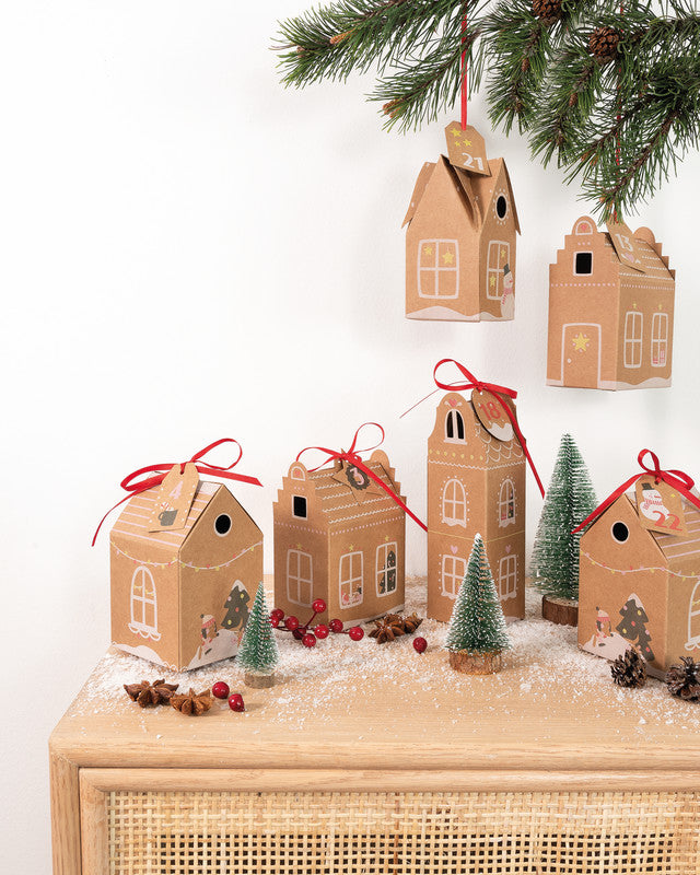 Folia Adventskalender-Set Lebkuchenhaus – 24 Kartonhäuschen – 230 × 310 × 25 mm