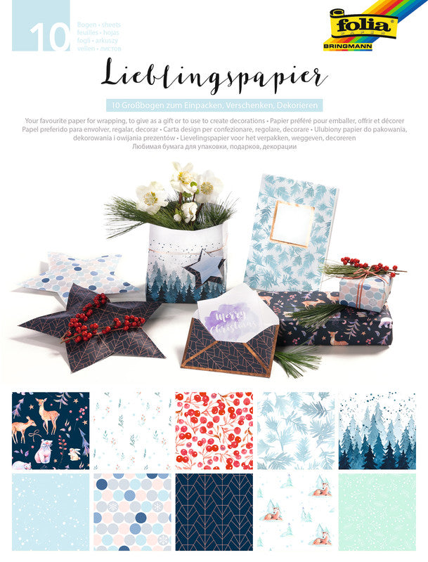 Folia Motivblock, Lieblingspapier Winter – 500 × 700 mm – 80 g/m² – sortiert – 10 Blatt