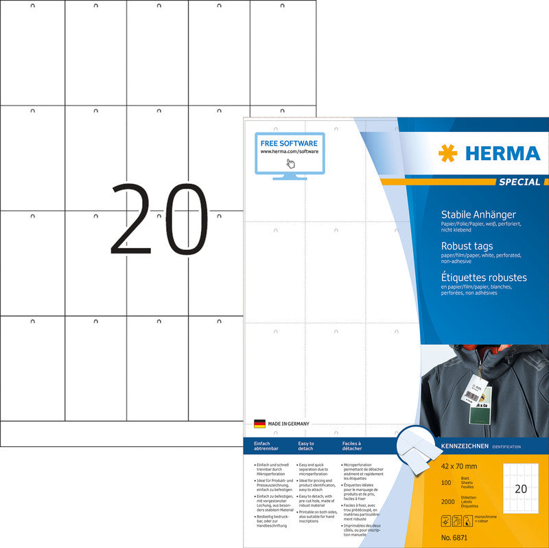 HERMA Schmucketiketten – Papier, 42 × 70 mm, 2000 Stk, 100 Bogen