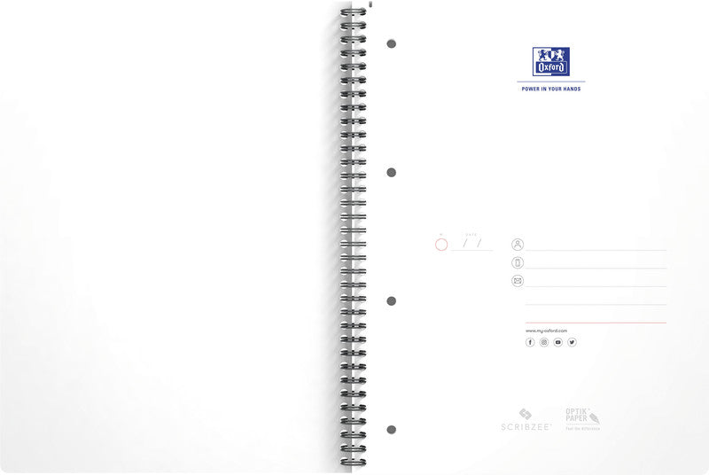 Oxford Collegeblock, liniert, Spiralbindung, Karton, 70 Blatt, perforiert, 4-fach gelocht, 90 g/m² – schwarz
