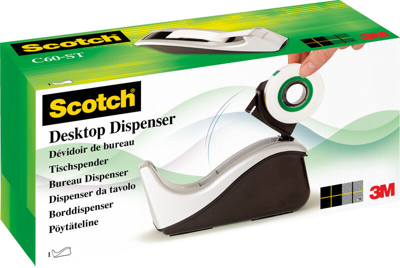 Scotch Tischabroller C60 – für Rollenbreite bis 19 mm, für Bandlänge bis 33 m, für Kern 1", rutschfest