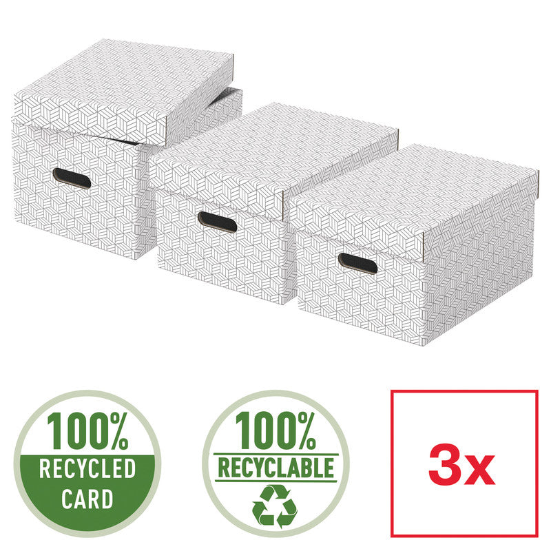 Esselte Archivschachtel A4 – Abnehmbarer Deckel, mit Griffloch, Weiss, Karton, 3er Pack