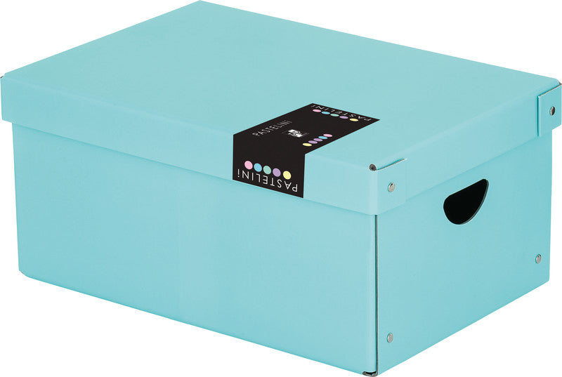 Pastelini Aufbewahrungsbox A4 – mit Deckel, mit Griffloch, 240 × 160 × 355 mm, Blau, Karton
