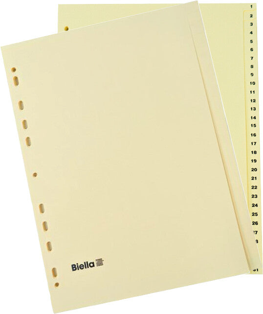 Biella Register – A4, 24-teilig, Papier, gelb, unbedruckt, 11-fach gelocht