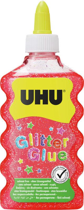 UHU Glitzerkleber – rot – 177 ml – auswaschbar, lösungsmittelfrei – zum Basteln