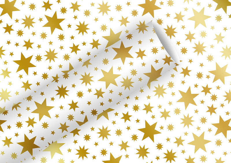 Braun + Company Geschenkpapier – Beautiful Stars – aluminiumbedampftes Papier, Gold – 700 × 1500 mm