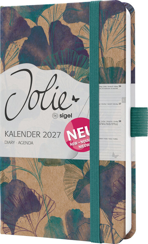 Sigel JOLIE Pure Agenda – 1 Woche/2 Seiten, gebunden, A6, 2027, mehrsprachig, Moonlight Ginkgo, FSC